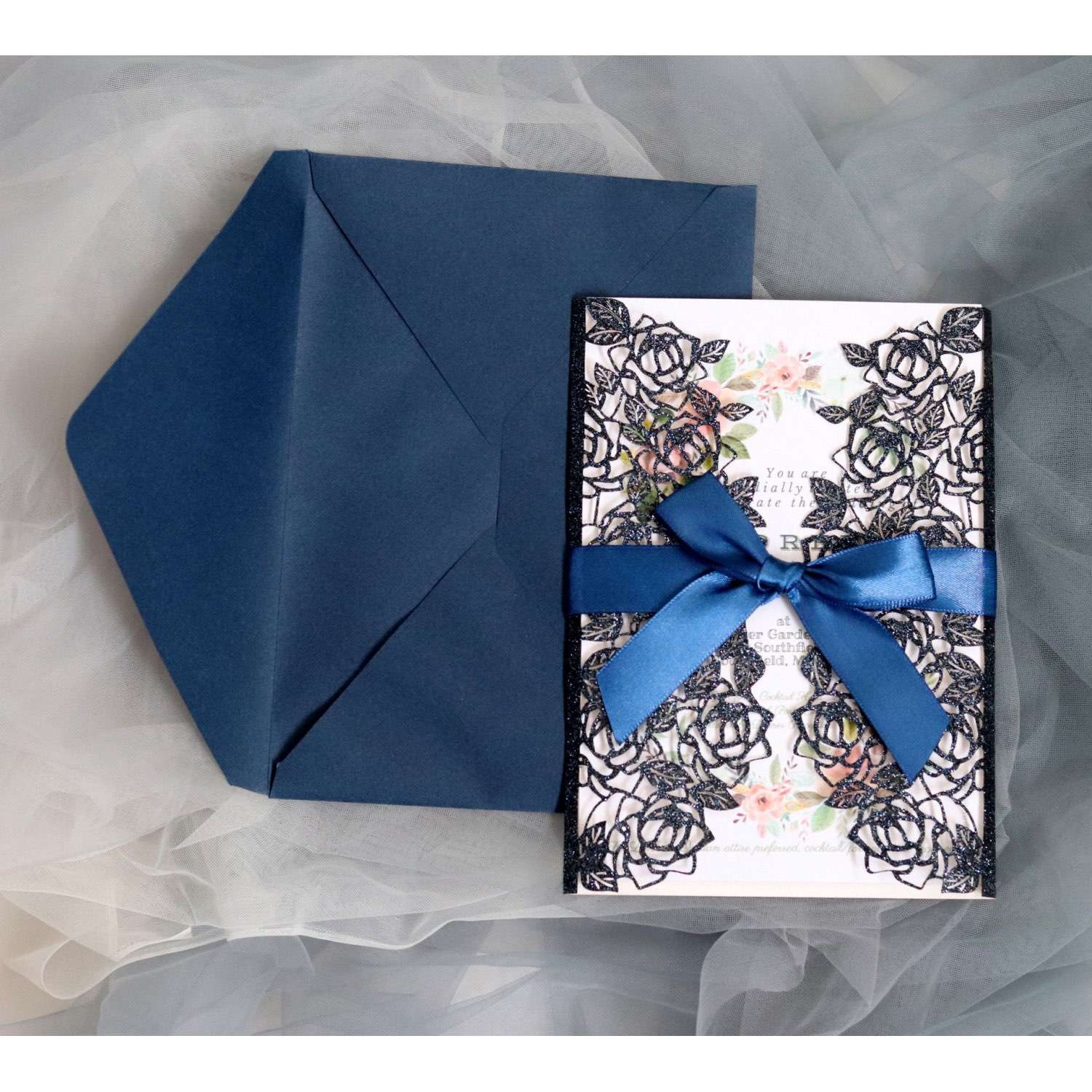 Laser Rose Invitation Card Glitter Paper Thank You Card Business Invitation